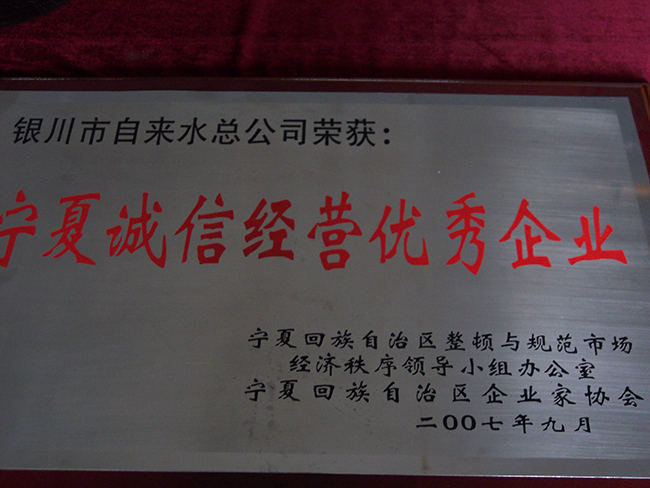 2007年9月區(qū)企業(yè)家協(xié)會(huì)寧夏誠(chéng)信經(jīng)營(yíng)優(yōu)秀企業(yè)